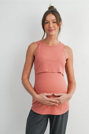 Sleeveless Maternity Nursing Double Layer Tank Top - Coral
