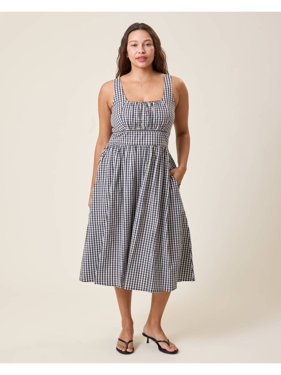 Gracie Poplin Nursing Midi Dress - Black & White Gingham