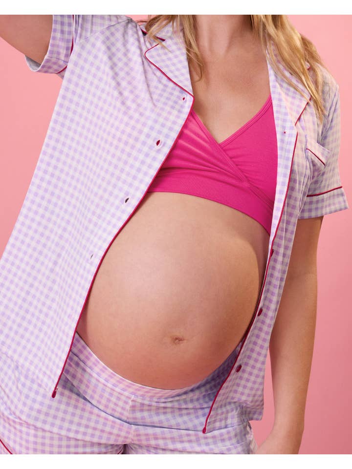 Clea Bamboo Short Sleeve Pajama Set - Lavendar Gingham