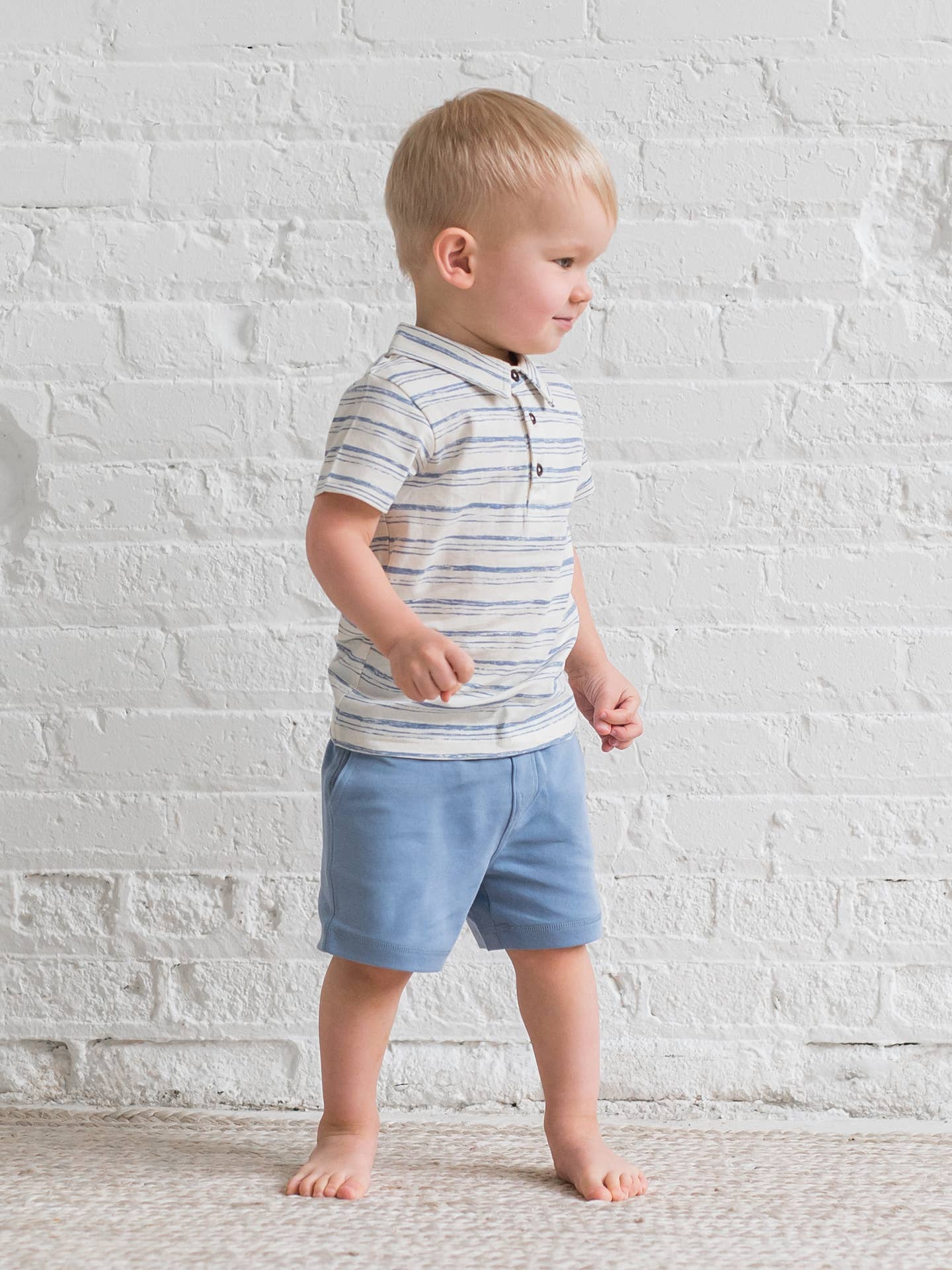 Organic Ben Short Sleeve Polo - Wave Stripe / Rain