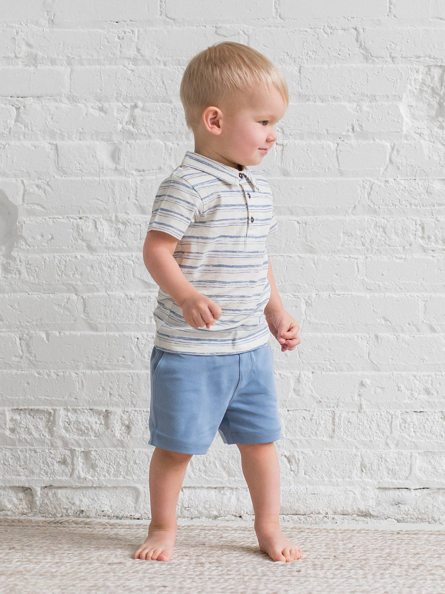 Organic Ben Short Sleeve Polo - Wave Stripe / Rain