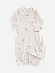 Teddy Bear Knit Gown and Hat Set - Pink