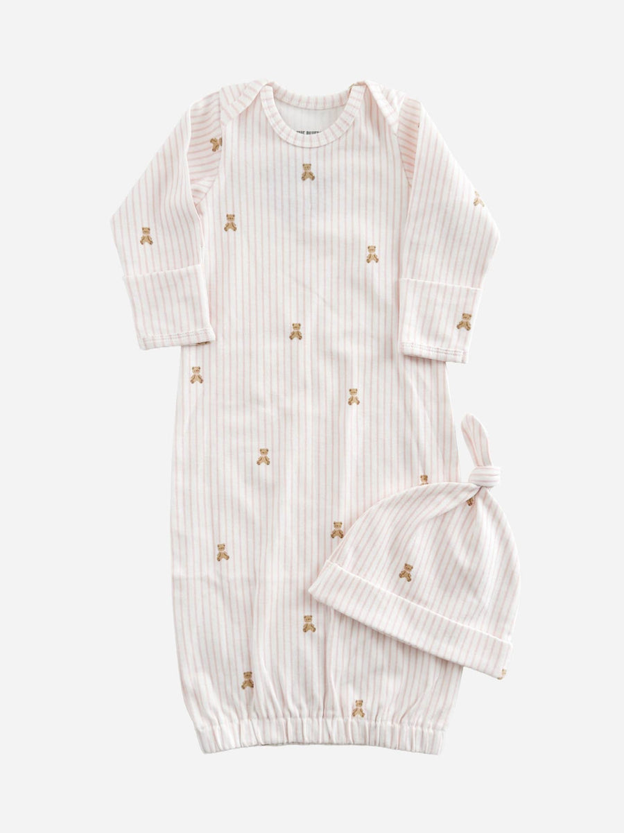 Teddy Bear Knit Gown and Hat Set - Pink
