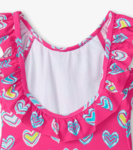 Pink Shibori Hearts Ruffle Sleeve Swimsuit
