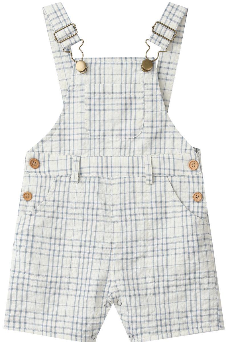 Galleon Woven Overalls - Chambray/Cream Plaid
