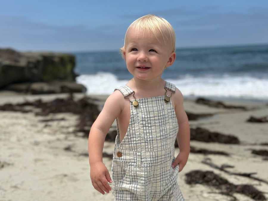 Galleon Woven Overalls - Chambray/Cream Plaid