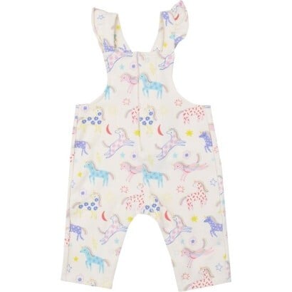 French Terry Front Placket Ruffle Overall - Fun Unicorns