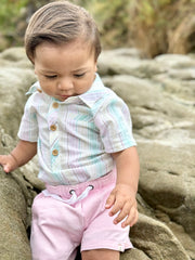 Helford Woven Onesie - Green and Gold Stripe