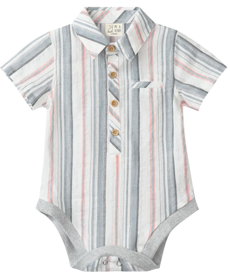 Helford Woven Onesie - Chambray/Neon Stripe