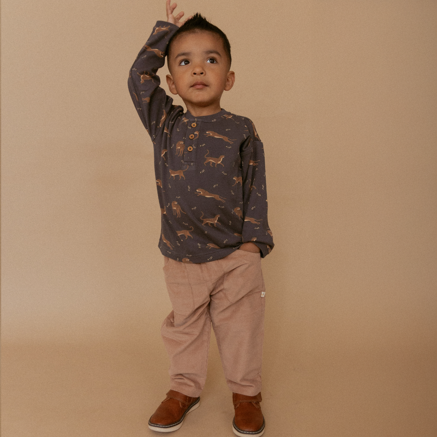 Organic Henley Tee - Leopard