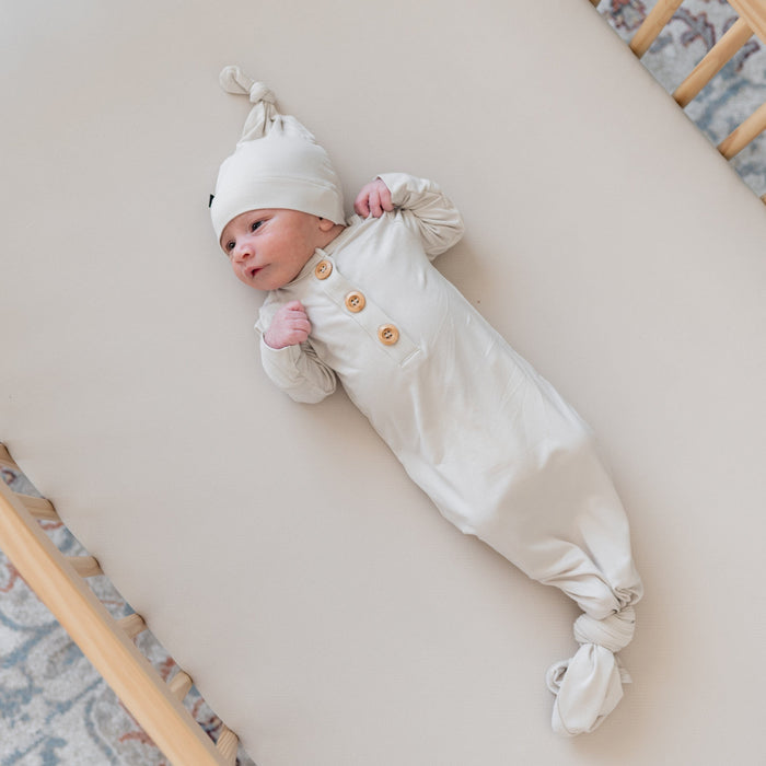 Knotted Gown With Hat Set - Oat