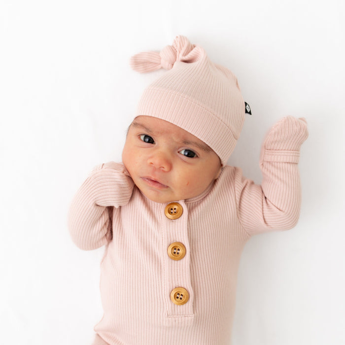 Ribbed Knotted Gown With Hat Set - Blush