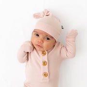 Ribbed Knotted Gown With Hat Set - Blush