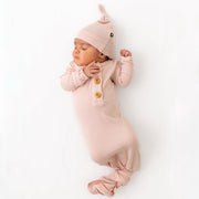 Ribbed Knotted Gown With Hat Set - Blush