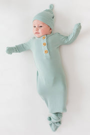Ribbed Knotted Gown with Hat Set - Sage