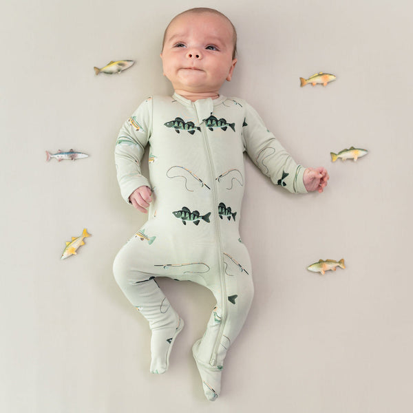 Bamboo Zippered Footie - Fishing