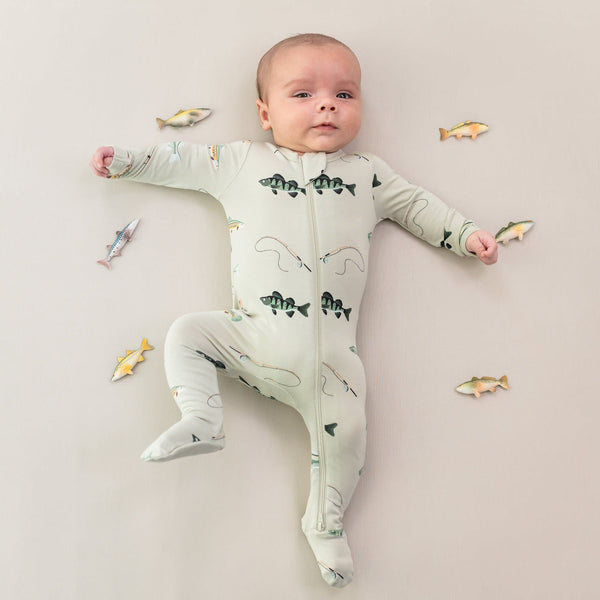 Bamboo Zippered Footie - Fishing