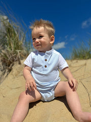 League Raglan Onesie - Blue/White Stripes