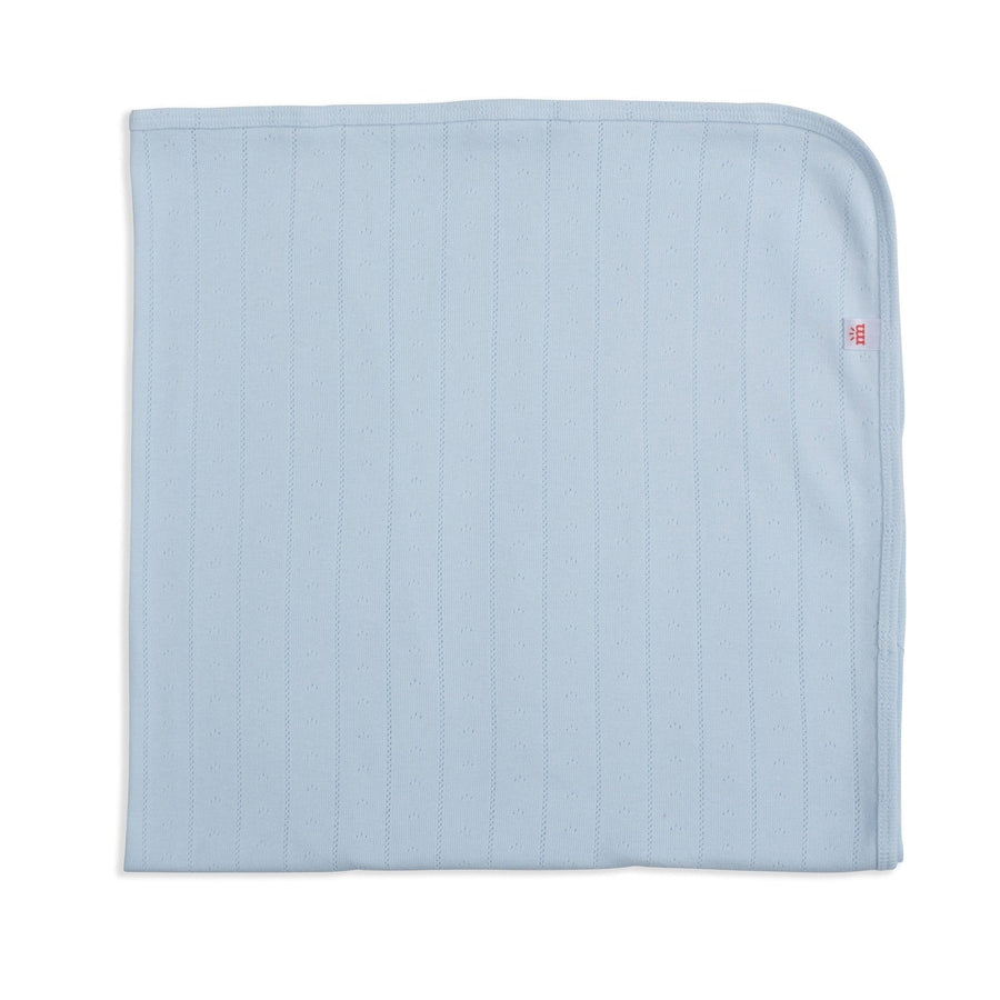 Organic Cotton Pointelle Baby Blanket - Love Lines Blue