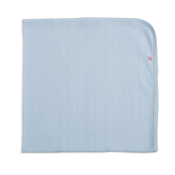 Organic Cotton Pointelle Baby Blanket - Love Lines Blue