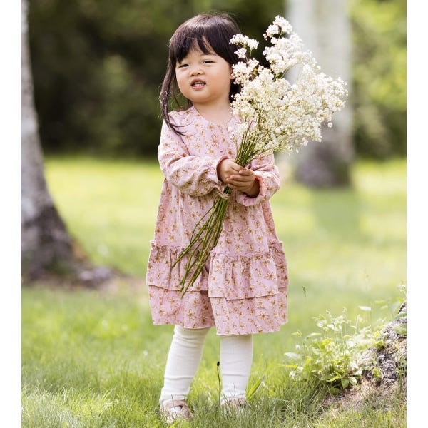 Ditsy Country Floral Dress & Diaper Cover - Peony