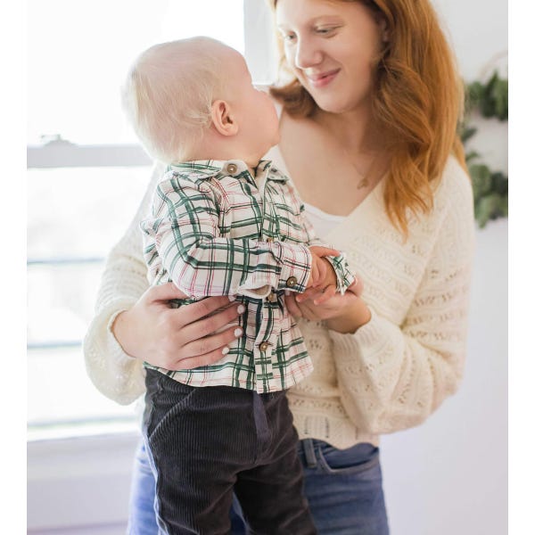 Plaid Button Down & Raised Rib Pant Set