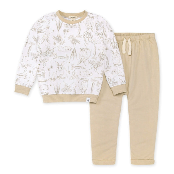 Bunny Toile French Terry Top & Pant Set - Fossil