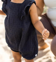 Dotted Muslin Organic Baby Girl Romper - Midnight