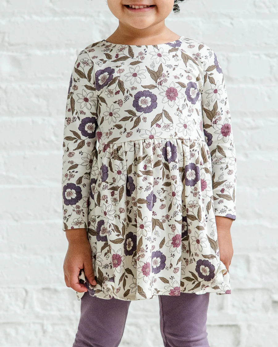 Long Sleeve Stella Swing Dress - Mauna Floral / Raspberry + Grape