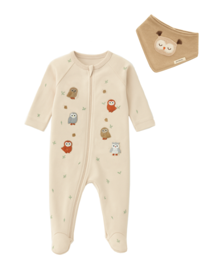 Organic Cotton Thick Zip Growsuit - Oak Leaf Print