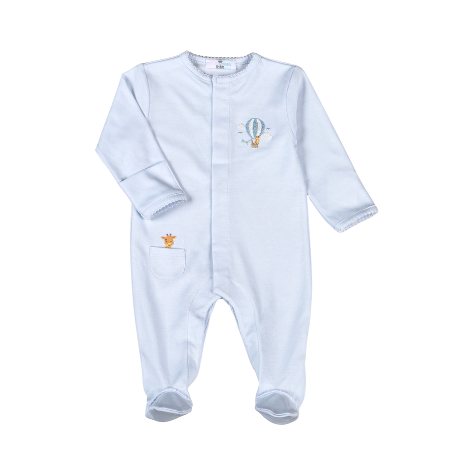 Blue Balloon Ride Pima Cotton Zipper Footie