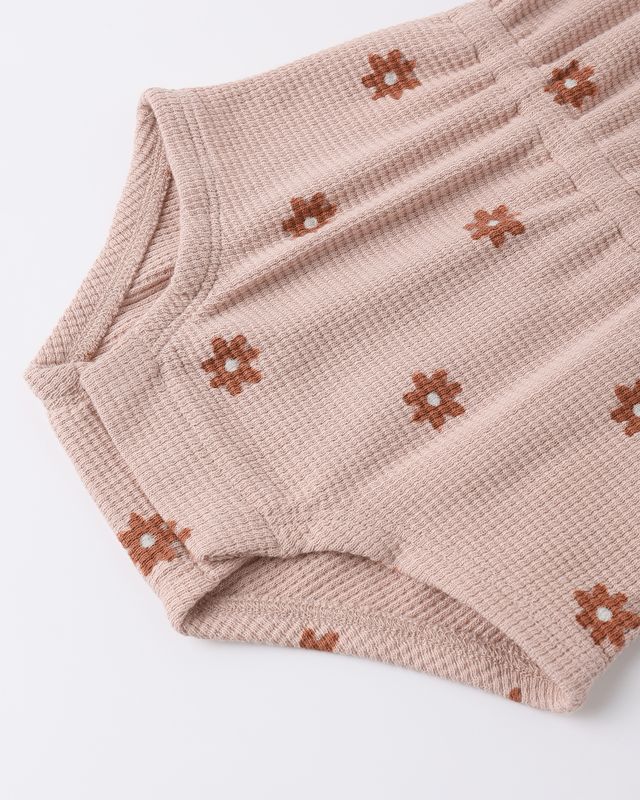 Waffle Cinch Romper - Pink Daisy