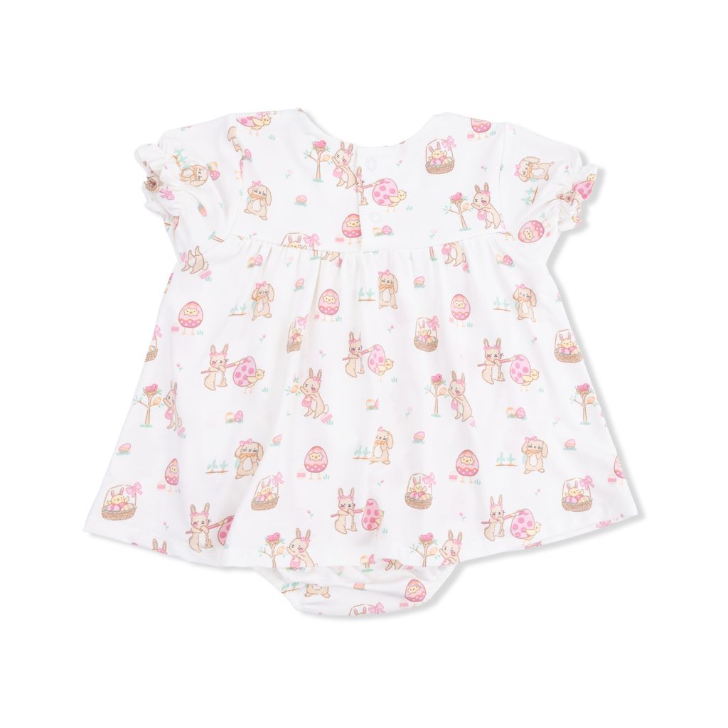 Smocked Ruffle Bubble With Skirt - Easter Egg Hunt - Pink