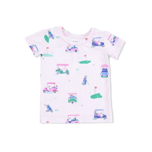 Short Sleeve Bamboo Loungewear Set - Vintage Golf Carts - Pink