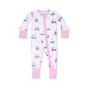 Bamboo Zipper Romper - Vintage Golf Carts - Pink