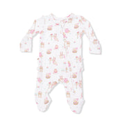 Bamboo Ruffle Back Zipper Footie - Easter Egg Hunt - Pink