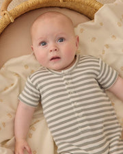 Waffle Snap Romper - Sage Stripe