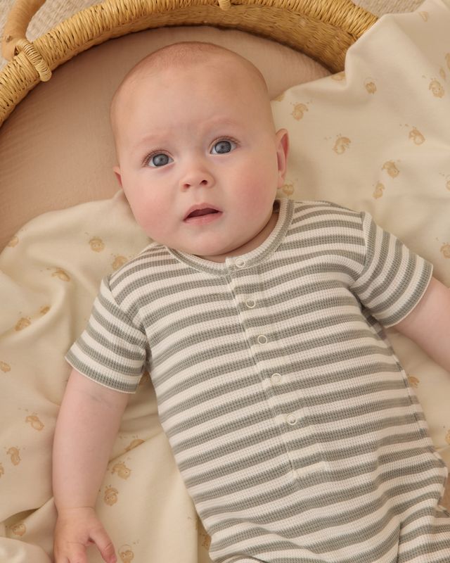 Waffle Snap Romper - Sage Stripe
