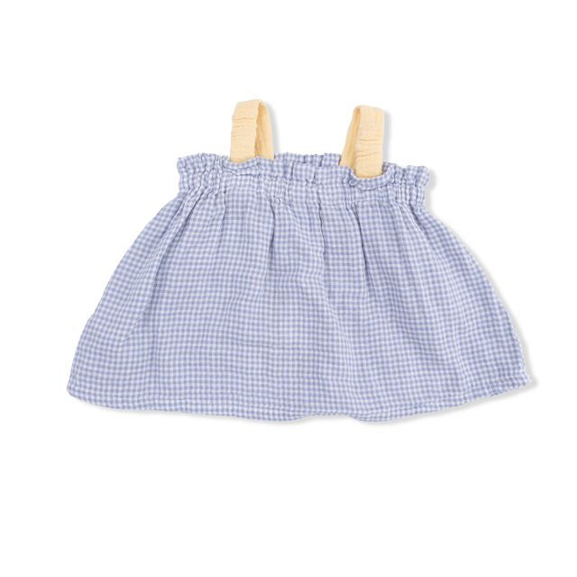 Top With Bows and Ruffle Leg Bloomer - Micro Gingham Blue Blizzard