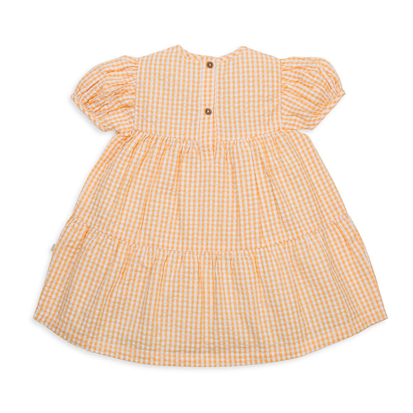 Puff Sleeve Layered Dress - Yellow Gingham