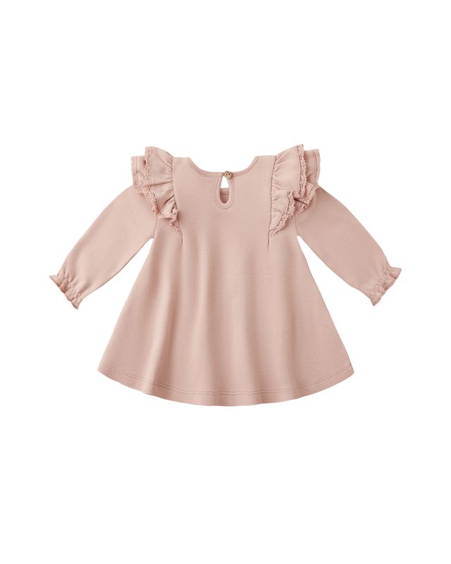 Long Sleeve Flutter Dress - Rose
