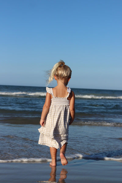 Slub Jersey Smocked Summer Dress - Stone Gingham