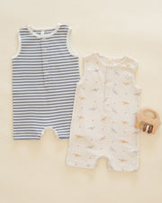 Ribbed Henley Romper - Ocean Stripe