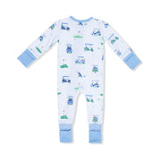 Bamboo Zipper Romper - Vintage Golf Carts - Blue