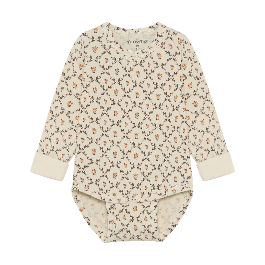 Long Sleeve Pattern Ribbed Bodysuit - Seed Pearl Floral
