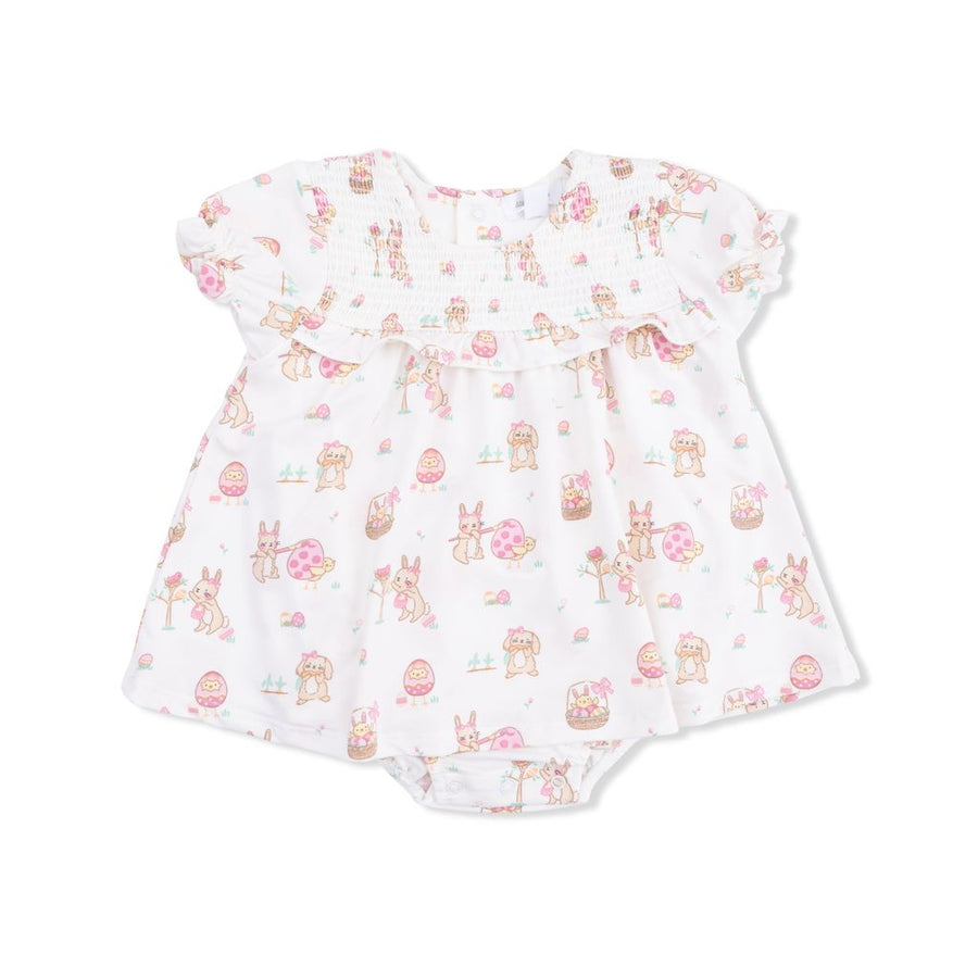 Smocked Ruffle Bubble With Skirt - Easter Egg Hunt - Pink