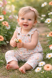 Organic Cotton Frill Overalls - Cottage Garden