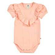Cozy Me Frill Short Sleeve Bodysuit - Peach