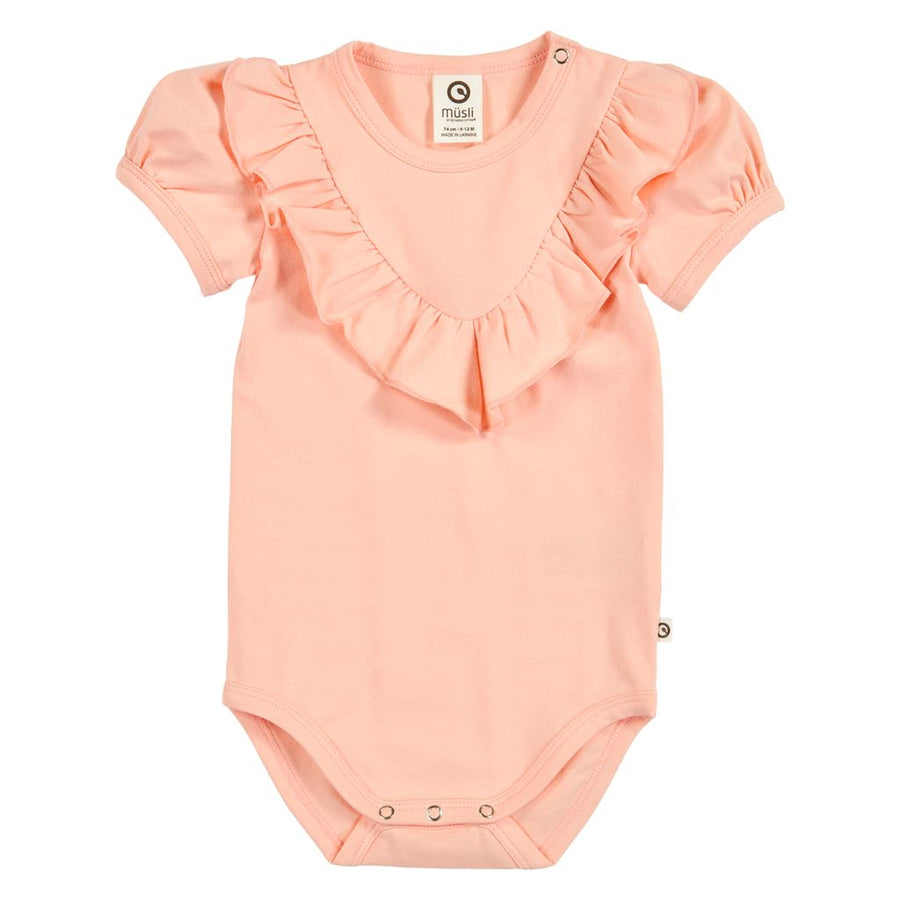 Cozy Me Frill Short Sleeve Bodysuit - Peach
