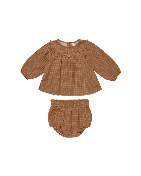 Mia Top + Bloomer Set - Cinnamon Grid
